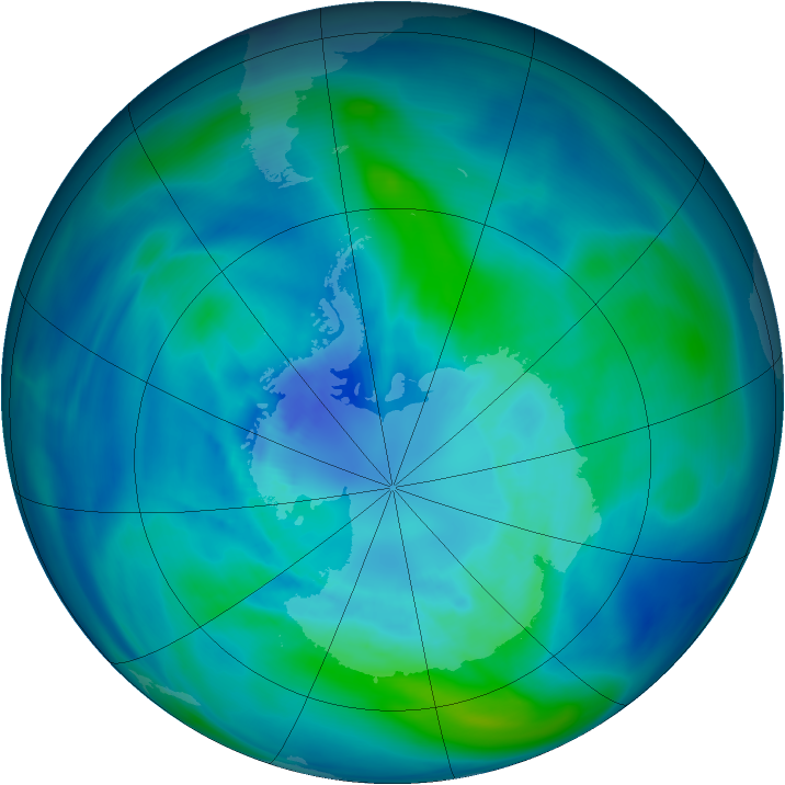 Antarctic ozone map for 29 March 2005